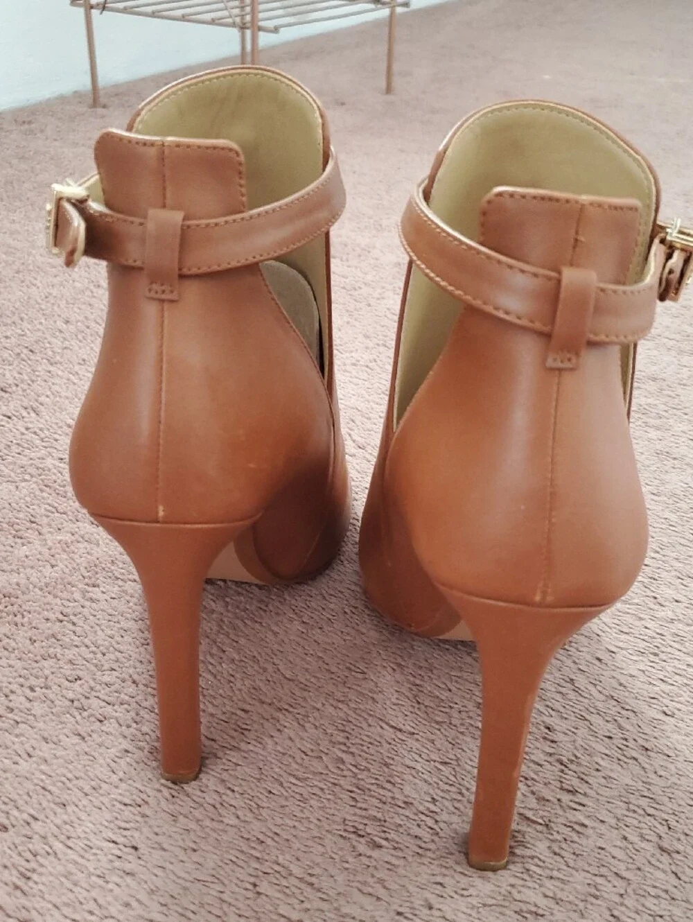 MICHAEL Michael Kors Peep-Toe Ankle Booties with Gold Buckle